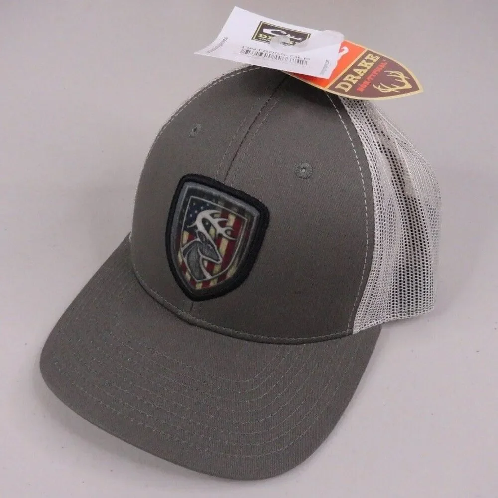 Drake Non-Typical Hat Cap Snapback Trucker Gray White American Shield Mesh NWT